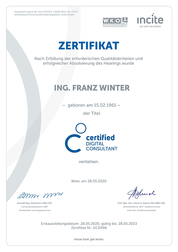 Certified Digital Consultant - CDC Zertifikat Certified Digital Consultant - CDC Zertifikat